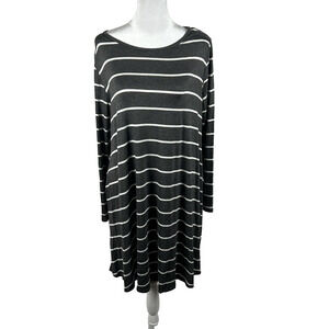 Bombom Shift Dress Grey Striped Long Sleeve Stretch Large Elbow Patch Casual